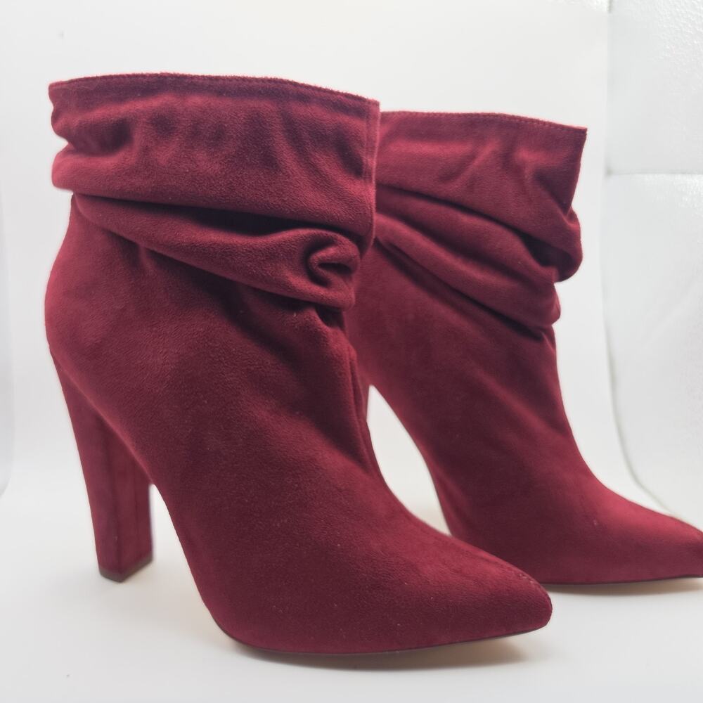 Olivia Lane Women's Ankle Boots Size 8 Burgundy Slouchy High Heel Pointed Toe